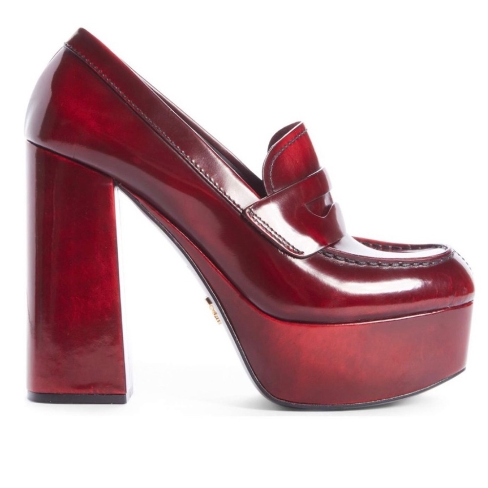 Prada Platform Chunky Heels Burgundy 37